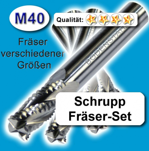 Schrupp-Fräser-Set 6-8-10-12mm, 4 Schneiden, M40