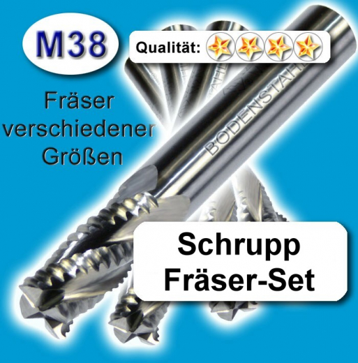 Schrupp-Fräser-Set 5-6-8-10-12mm, 4 Schneiden, M38