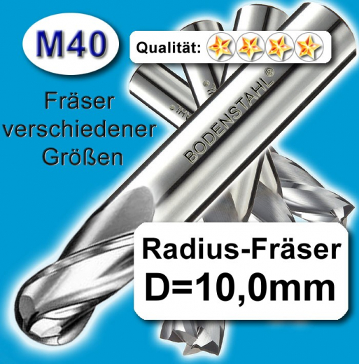 Radius-Fräser D10x10x22x110mm, 2 Schneiden, M40, blau