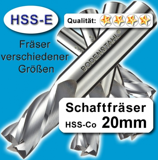 Metall-Fräser 20x20x50x110, 3 Schneiden, HSS-E