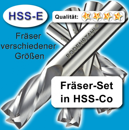 Metall-Fräser-Set 2-3-4mm, 4 Schneiden, HSS-Co (HSS-E)