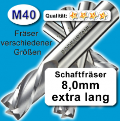 Metall-Fräser 8x8x38x85mm, 2 Schneiden, M40, blau