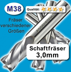 Metall-Fräser 3x6x8x52mm, 3 Schneiden, M38