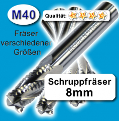 Schrupp-Fräser 8x8x19x69, 4 Schneiden, M40, blau