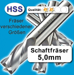 Metall-Fräser 5x6x13x57mm, 2 Schneiden, HSS