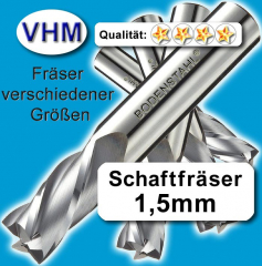 VHM-Fräser, 1,5 x 3,175 x 7 x 38mm, 2 Schneider