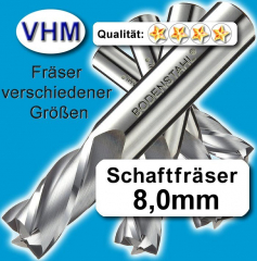 VHM-Fräser, 8 x 8 x 20 x 60mm, 2 Schneiden TiAlN