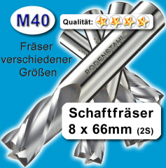 Metall-Fräser 8x8x19x66, 2 Schneiden, M40, blau