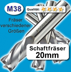 Metall-Fräser 20x20x38x104mm, 2 Schneiden, M38