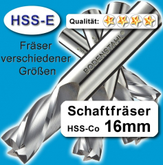 Metall-Fräser 16x16x32x92, 2 Schneiden, HSS-E