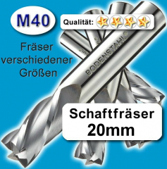 Metall-Fräser 20x20x38x104mm, 2 Schneiden, M40, blau